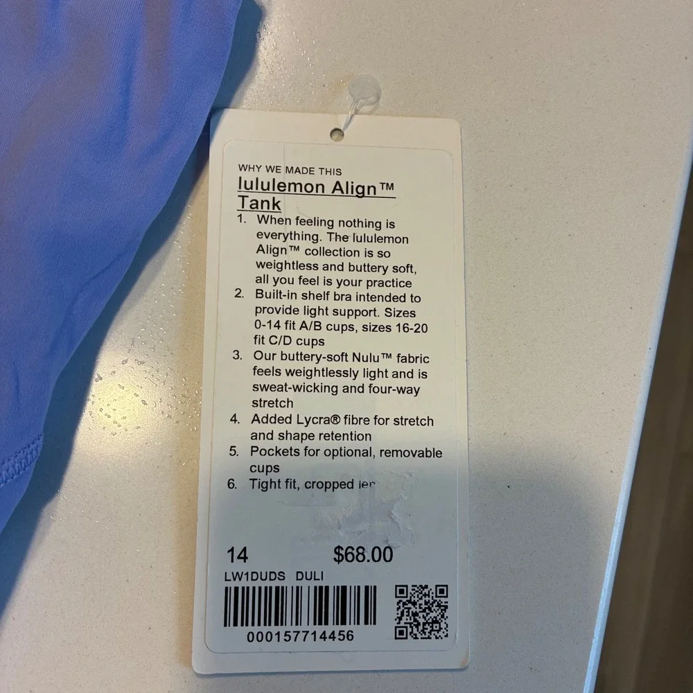Lululemon Align Tank Top Lavender Size 14 NWT Cropped Athletic - Picture 2 of 5